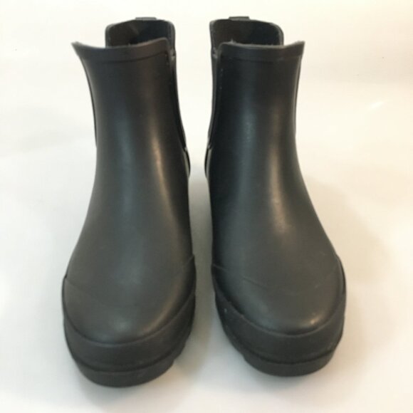 J. Crew 8 Black Short Lug-Sole Chelsea Rubber Ankle Rain Boots Waterproof - Picture 2 of 8